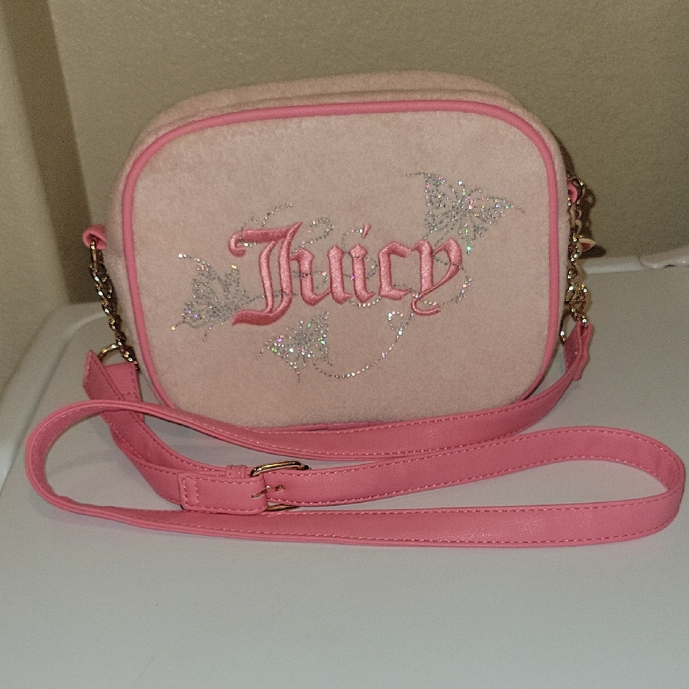Juicy Couture Light Pink Crossbody Bag with Buttetfly Embellishments